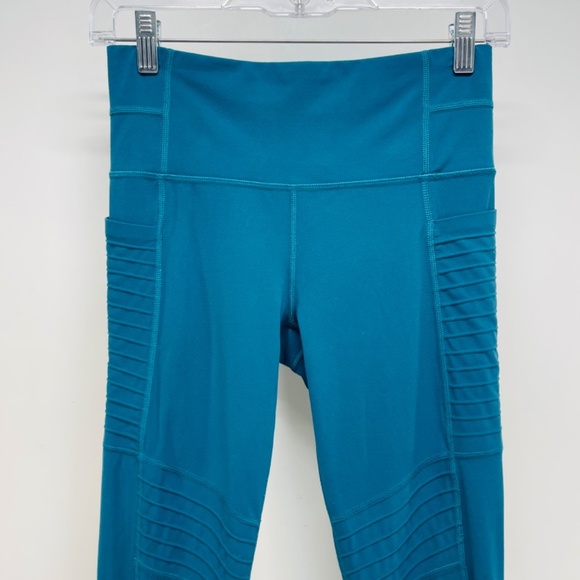 Athleta Leggings XS Womens Salutation Stash Pocket Moto Tight Ribbed Dark Teal - Picture 2 of 10